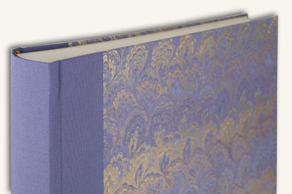 elegantes Fotoalbum violett marmoriert, edler Leinenrücken, reiner fotokarton